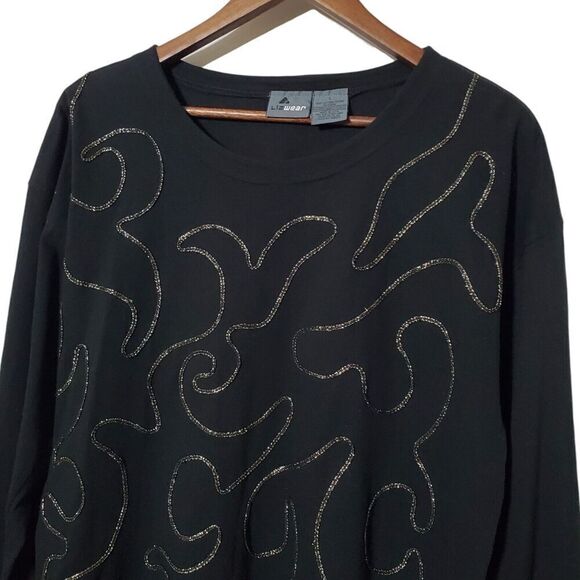 LIZ WEAR 90s Artsy Shirt Size L Gold Scribble Liz Claiborne Art To Wear Womens - Picture 2 of 10